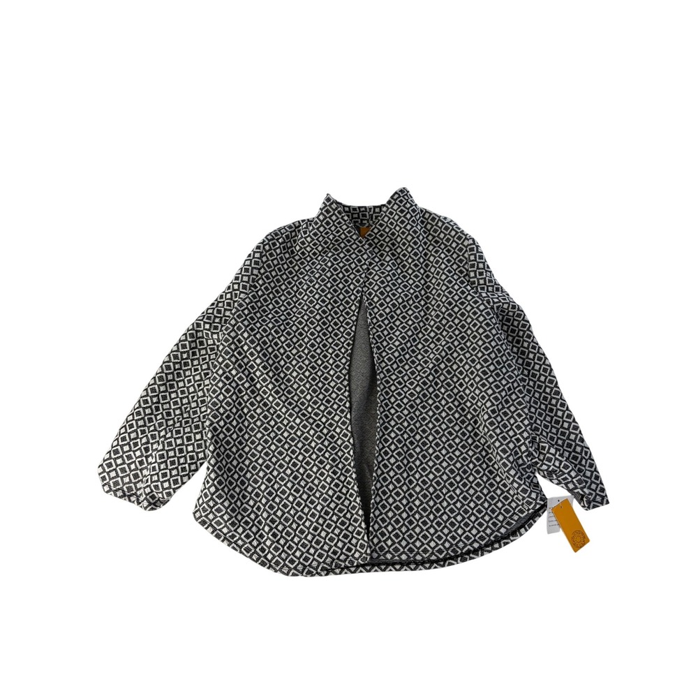 Ruby Rd Cardigan Womens Large Woven Jacquard Geometric Open Front Grey White NWT - Picture 2 of 7